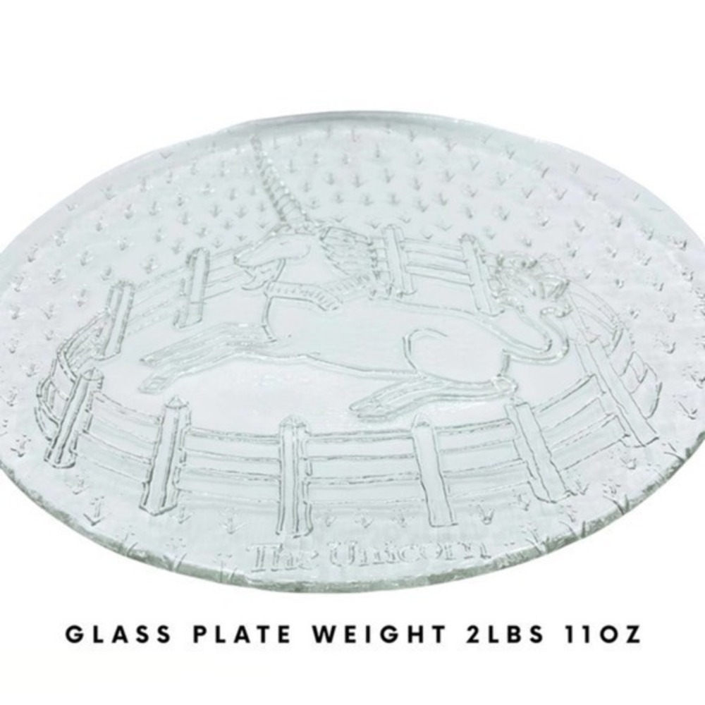 Vintage Serveware Glass Plate | Unicorn Etching | 2lbs - Large 12” Circle